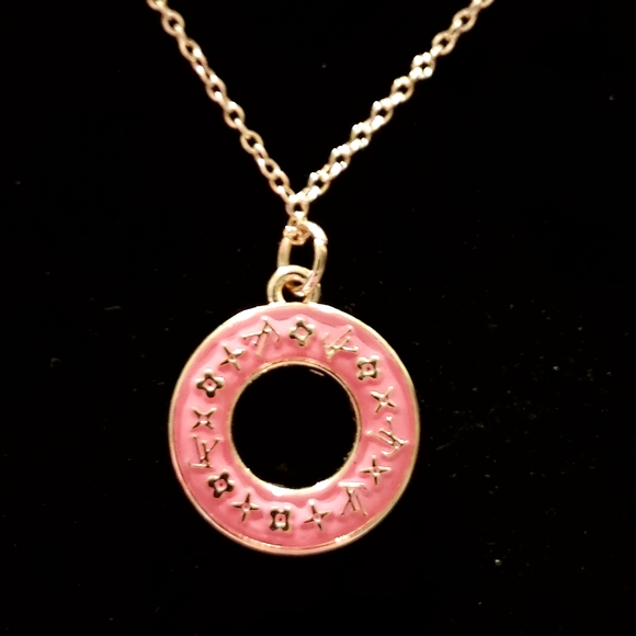 Upcycked Designer Brand Pink and Light Gold Pendant Necklace #25 - Picture 2 of 2